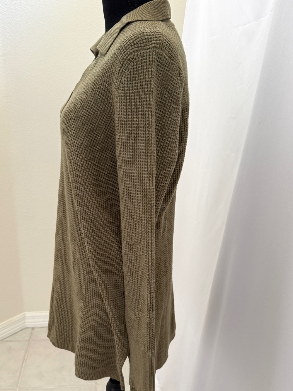 J. Jill Olive Green Waffle-Knit V-Neck Polo Sweater - Picture 4 of 8